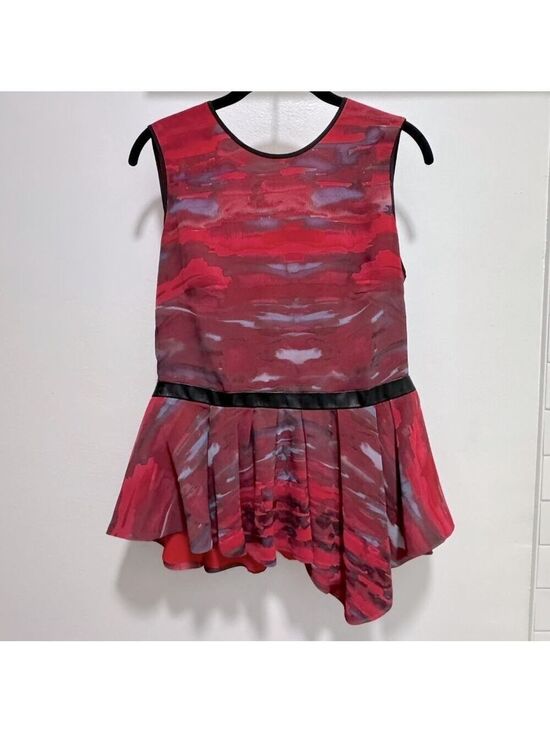 HUNTER BELL Tops - Hunter Bell Sleeveless Peplum, Leather Trim Top, Size 8